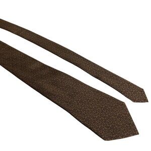 Asian Inspired Brown Silk Tie Geometric Mens Necktie Accessory Office Work Gift